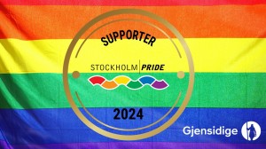 Regnbågsfärgad supporterlogga för Stockholm Pride