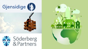 Trafikljus och grön illustration av jordglob, Gjensidiges logo och Söderberg & Partners logo