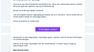 E-posten er forsøk på svindel. Den forklarer at du kan laste ned reisekortet ditt og henviser til en lenke.